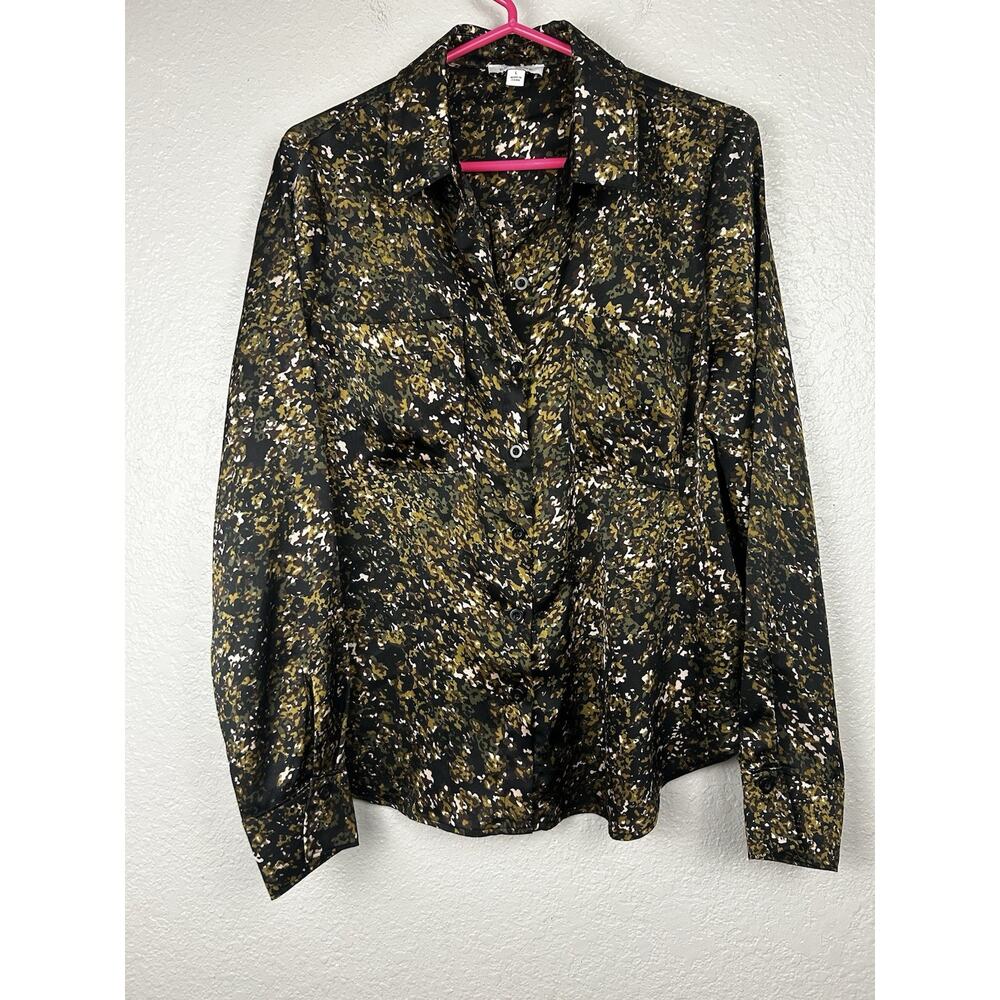 Evereve Black, Brown and Olive Abstract Print Blouse